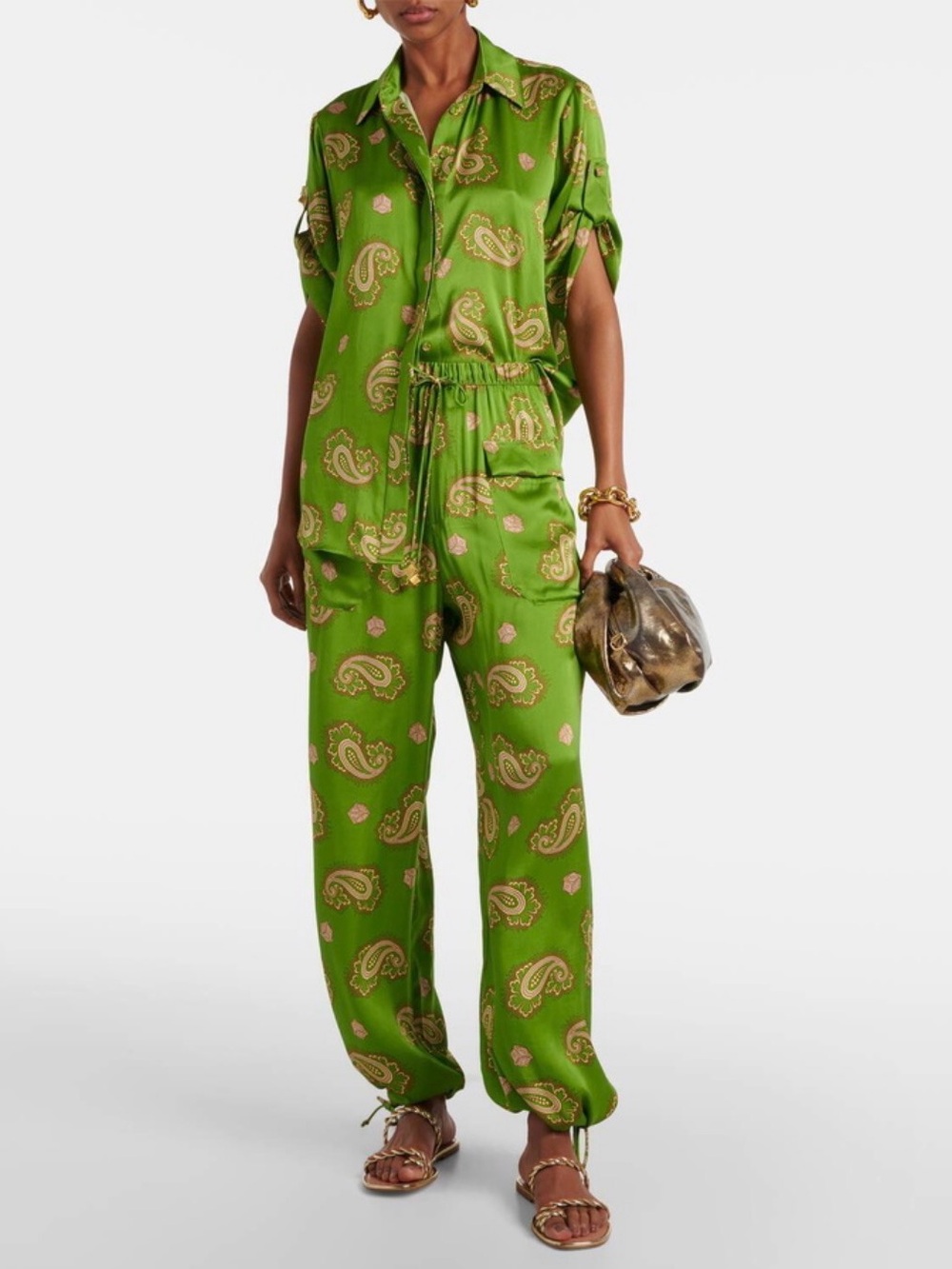 NWT Alemais Green Dice Silk Pant